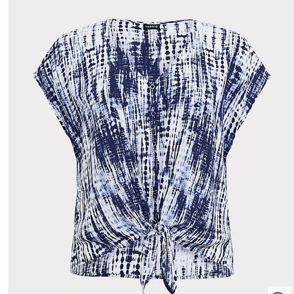Torrid Tie Dye Peasant Blouse, Blue & White V-Neck, Challis Top …Boho Hippie - Picture 5 of 6